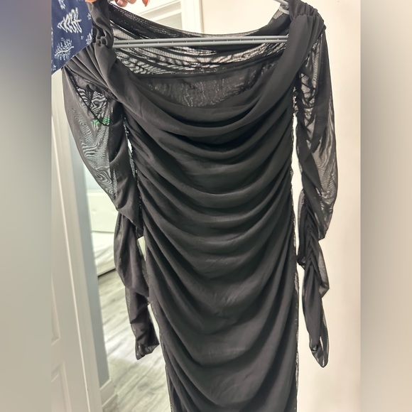 Off Shoulder Ruched Mesh Bodycon Dress - Picture 7 of 7